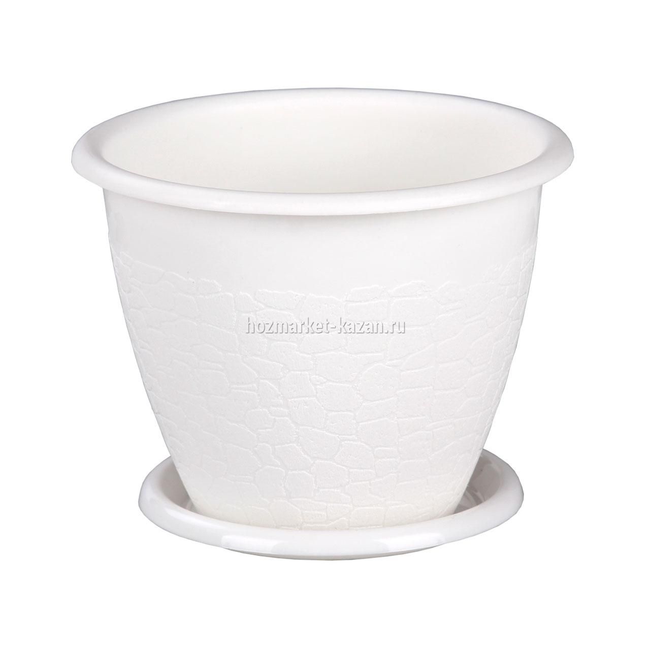 Горшок для цветов Альтернатива «Розалия», с поддоном, цвет: белый, 0,8 л