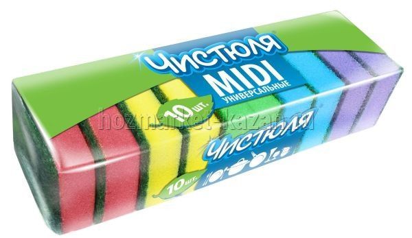 Губка для мытья посуды Чистюля «Midi», 10 шт