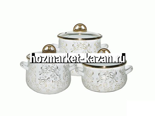 Набор эмалированных кастрюль «Золотые завитки» 3; 3,5; 4,5 л, Эмаль 5-338/7