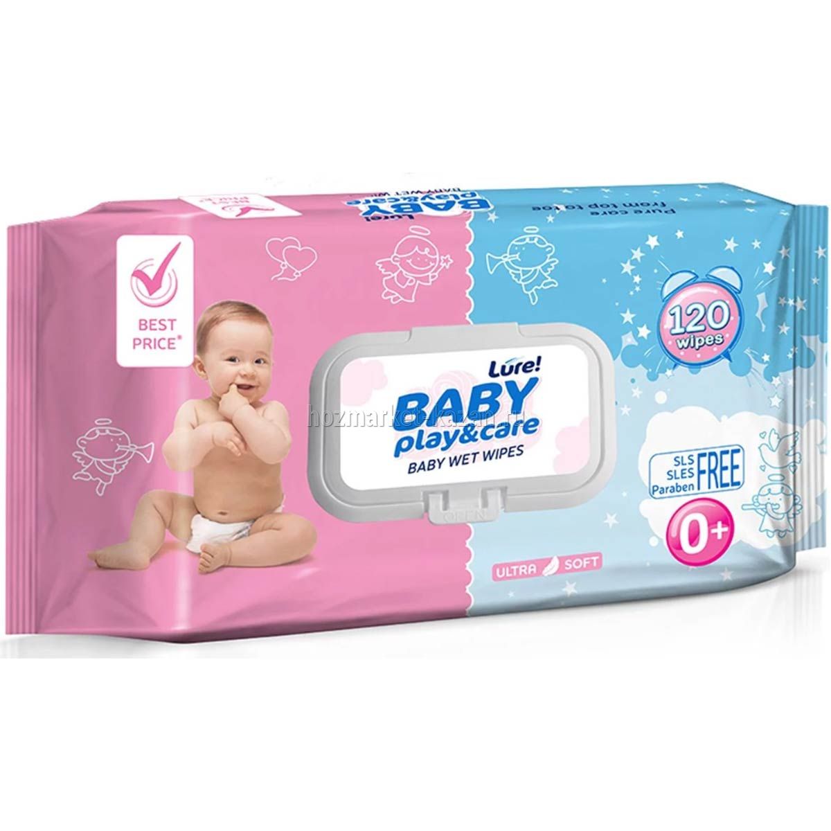 Салфетки влажные LURE детские с клапаном, 120 шт