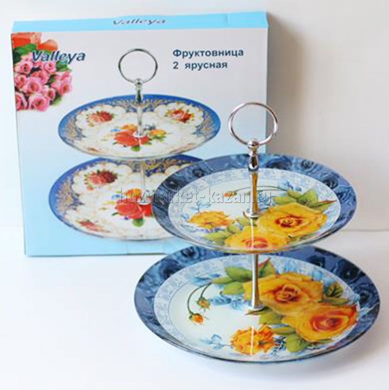 Фруктовница 2х ярусная стекло S3020T/2M-R017 *12
