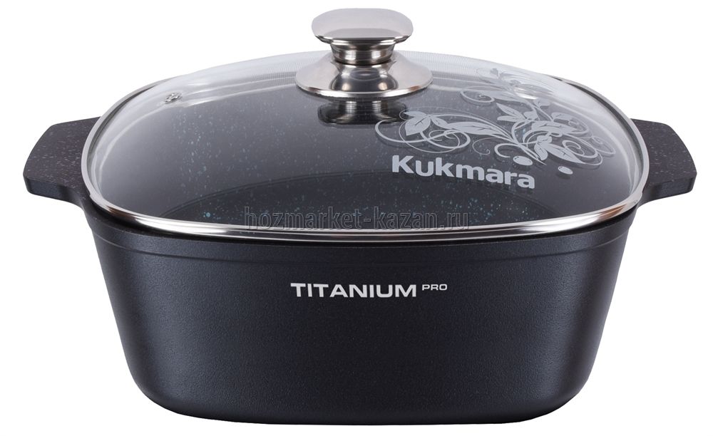 Кастрюля 5,5 л квадратная 26 х 26 см со стеклянной крышкой, АП, линия «Titanium pro»