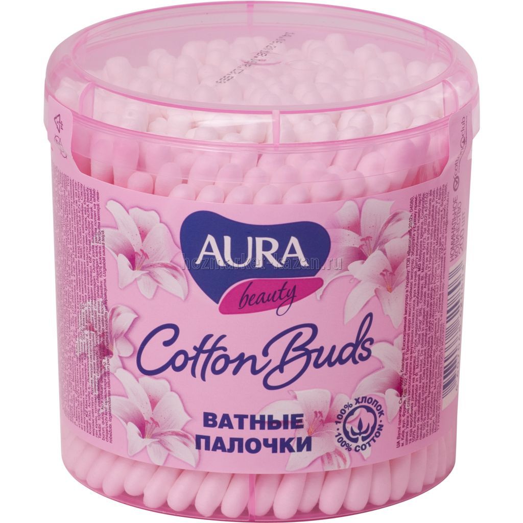 Ватные палочки Aura 200 шт в стакане