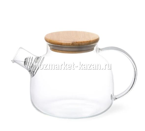 Чайник заварочный 800мл стекло с бамбуковой крышкой
