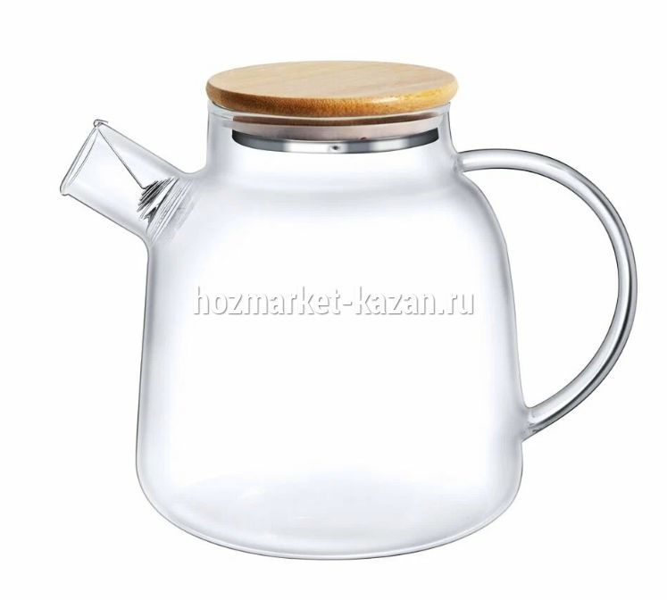 Чайник заварочный 1,5л стеклянный с бамбуковой крышкой