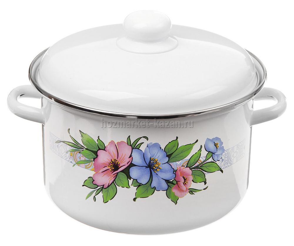 Кастрюля эмалированная 4 л, с крышкой, с рисунком, Эмаль, М1614/4