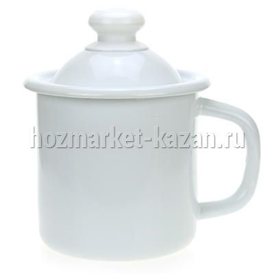 Кружка эмалированная с крышкой 1 л, без рисунка, ООО Эмаль 01-0207