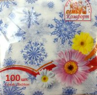 Салфетки бумажные Новогодние, 100 листов, в ассортименте (Фото 1)