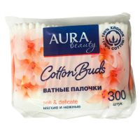 Ватные палочки Aura 300 шт, в пакете