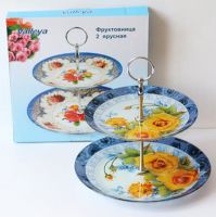 Фруктовница 2х ярусная стекло S3020T/2M-R017 *12